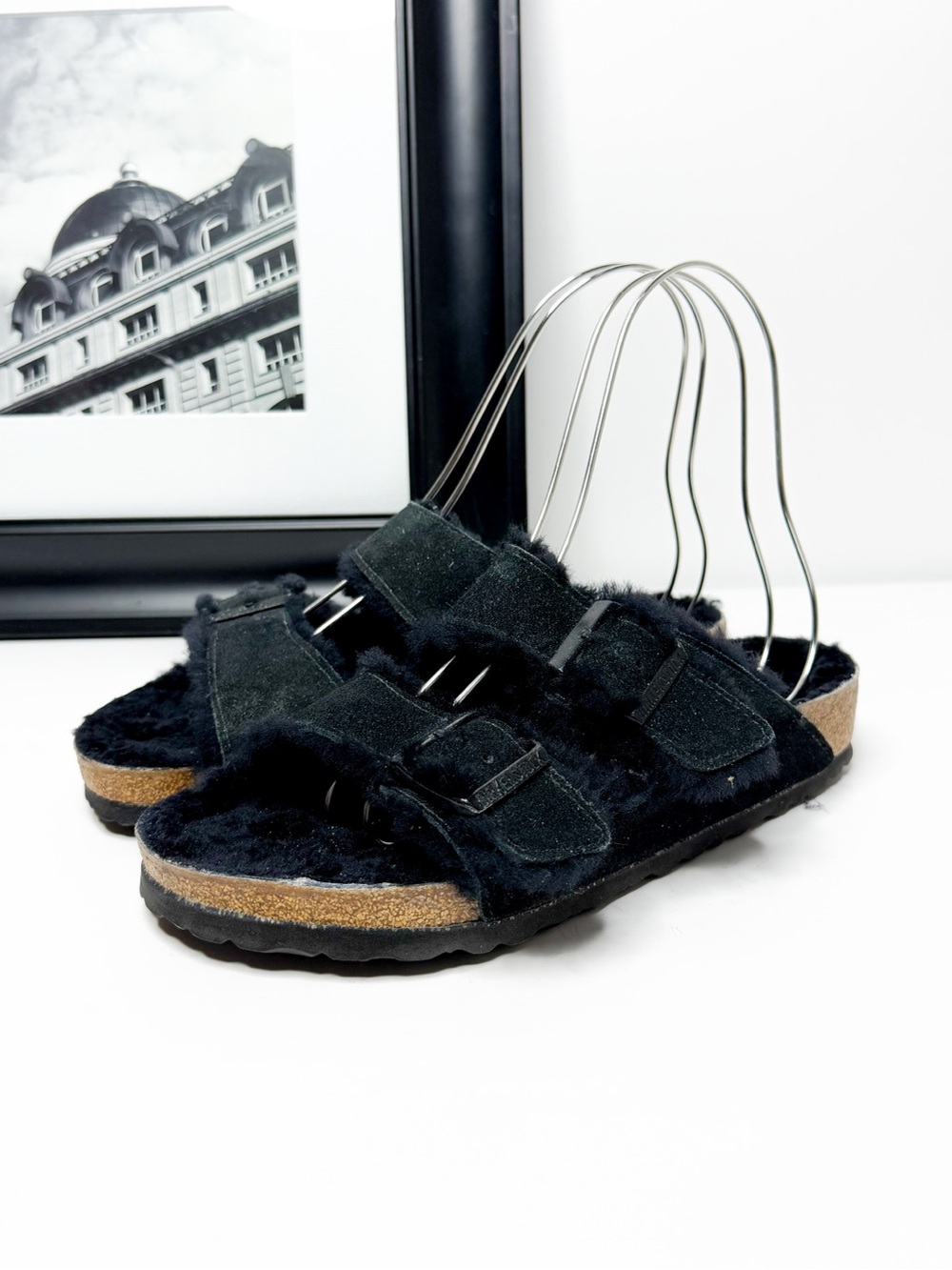 Birkenstock Arizona Black Shearling Sandals Women’s EU 39